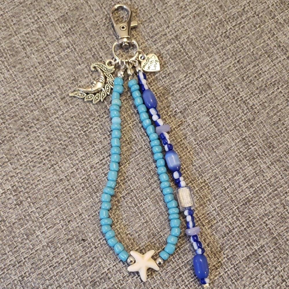 Blue Silver Beaded Bag Charm